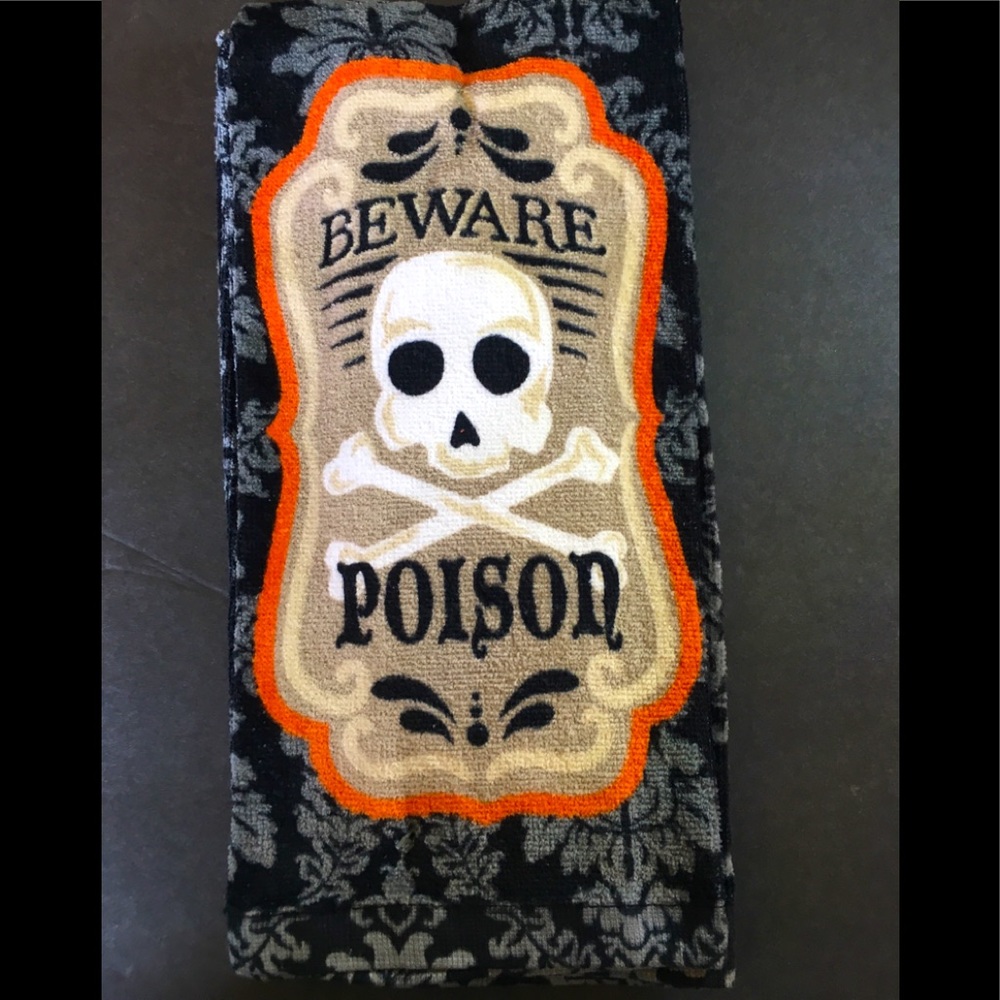 2 Halloween Beware Poison Skull Kitchen Towels